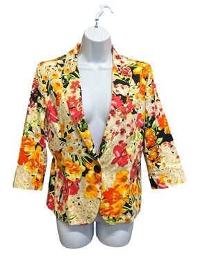 Vintage Lady Dutch Multicolor Floral Blazer Jacket Size L